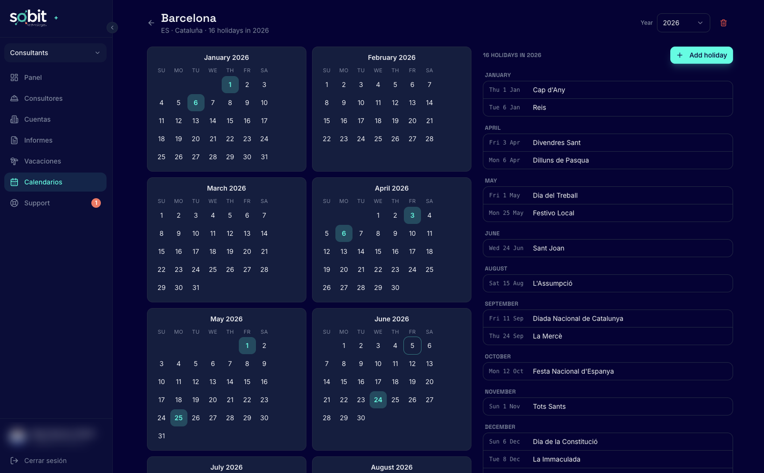 Sobit — calendarios laborales por región